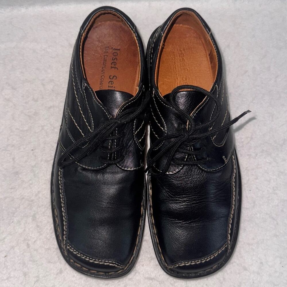 EUC Women’s Josef Seibel Leather Lace-up Loafers Shoes Black size 38 (7-7.5)